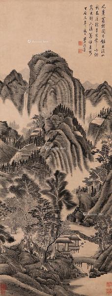 * 山间闲话 立轴 设色纸本