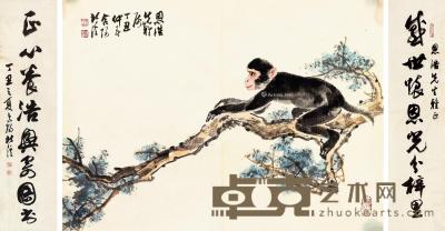  墨猴 对联 镜心 纸本 55×40cm；133×31cm×2
