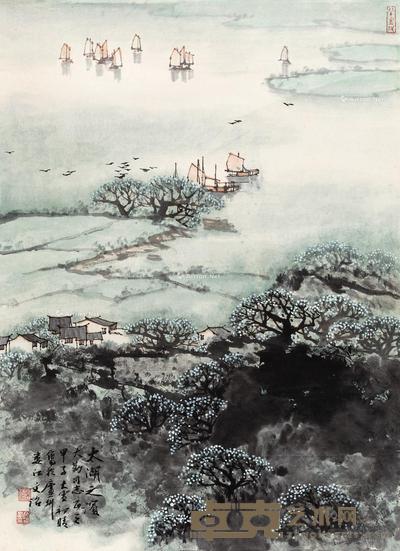  太湖之滨 立轴 设色纸本 57×42cm