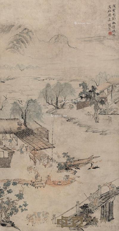 * 春社图 立轴 设色纸本 90×46cm