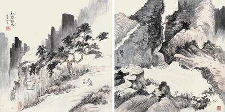  1938年作 松荫论古 镜片连框 设色纸本