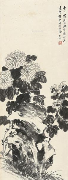  菊石图 条屏 水墨纸本
