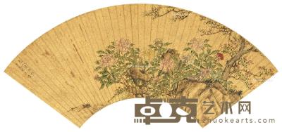 * 花卉 扇面 设色红金 16.5×48cm