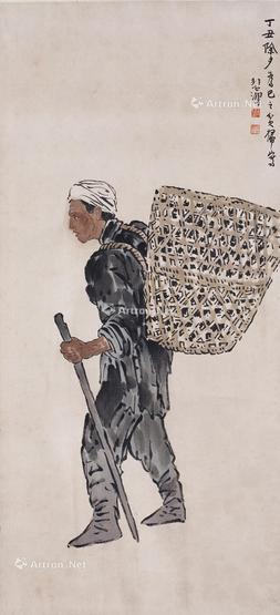  1937年作 村农 轴 设色纸本