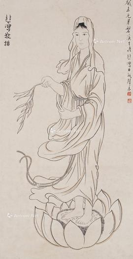  1943年作 白描观音像 轴 设色纸本