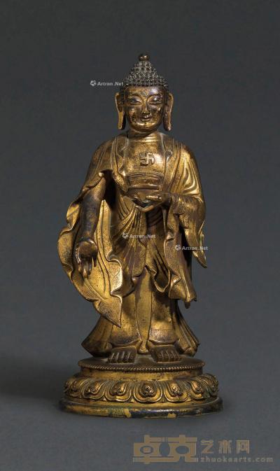  清18世纪 鎏金铜佛立像 高25.7cm