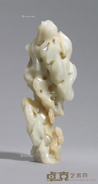  清18世纪 白玉寿石灵芝摆件 高17.5cm