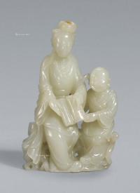  清18世纪 白玉雕母子摆件