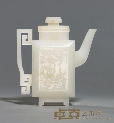  白玉鹤鹿同春图茶壶 高15.6cm