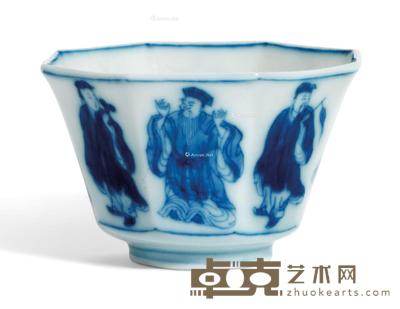  清雍正 青花八仙八棱杯 宽6.3cm