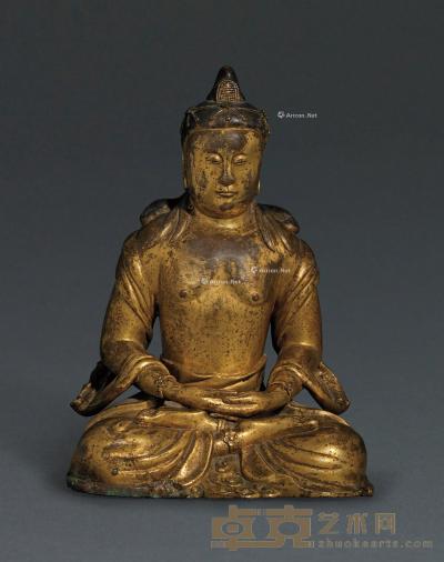  韩国 17世纪 鎏金铜观世音菩萨坐像 高23.5cm