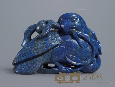  清18世纪 青金石鸟衔寿桃把件 宽9.2cm