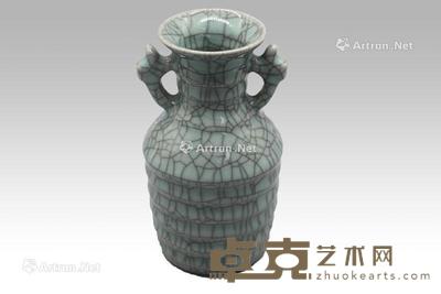 官窑双龙耳弦纹瓶 高15.5cm