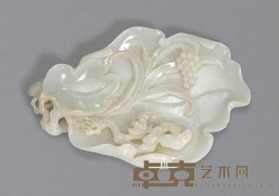  清18世纪 白玉福至心灵叶形洗 长16.8cm
