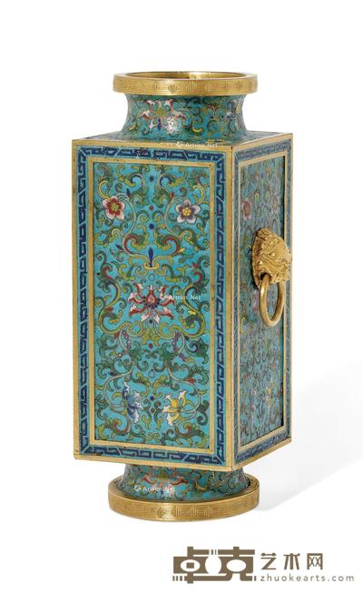  清乾隆 掐丝珐琅花卉纹琮式瓶 高35.5cm