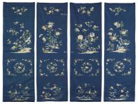  清19世纪 蓝地刺绣花卉纹椅披 （一组四件）