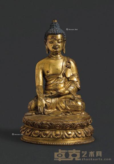  清18世纪 鎏金铜佛坐像 高22.5cm