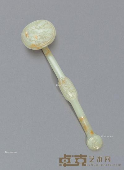  清乾隆 白玉花卉纹如意 长39.7cm