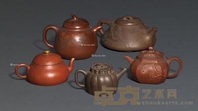 清 宜兴紫砂茶壶 (五件) 宽15.5cm