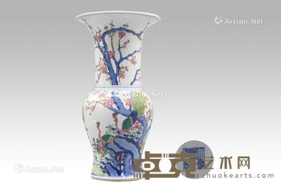  雍正青花五彩花卉纹凤尾尊 高36.5cm