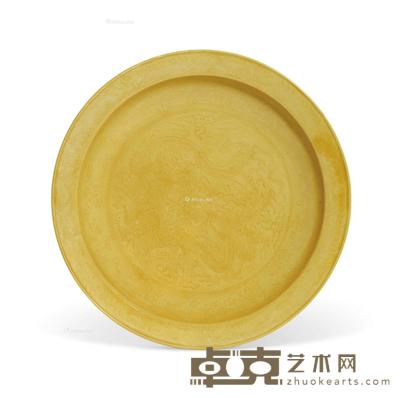  清康熙 黄釉戏珠龙纹大盘 直径40.7cm