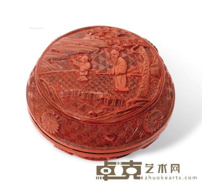  清18世纪 剔红高士图圆盖盒 直径9.2cm
