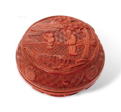  清18世纪 剔红高士图圆盖盒