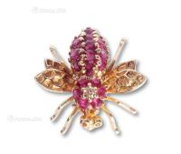  美国14K金古典红宝石镶嵌钻石蜜蜂胸针BGA00180900622