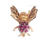  美国14K金古典镶嵌红宝石蜜蜂胸针BGA00180900621
