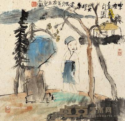  1988年作 东坡觅句图 设色纸本 镜心 48×50cm