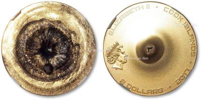  2017年英女王伊丽莎白II世像镶嵌陨石银镀金2DOLLARS纪念币一枚