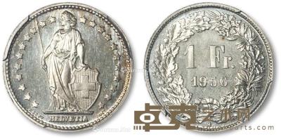 * 1956年瑞士1Franc银币样币一枚 --