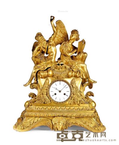  约1870年作 法国十九世纪铜鎏金神话人物雕塑座钟 53cm×43cm×17cm
