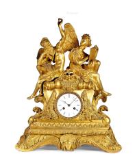  约1870年作 法国十九世纪铜鎏金神话人物雕塑座钟