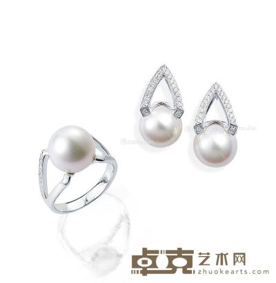  珍珠 配 钻石 戒指 及 耳环 （一套） --