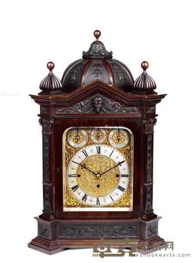  约1880年作-1900年作 英国十九世纪红木雕花台钟 60cm×39.5cm×30.5cm