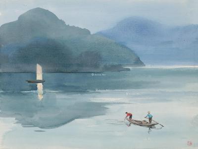  80年代 千岛湖风景 纸本 水彩