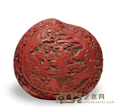  明 剔红吕洞宾图寿桃盒 长14.5cm