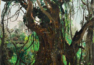  1978年作 西双版纳榕树 布面 油画