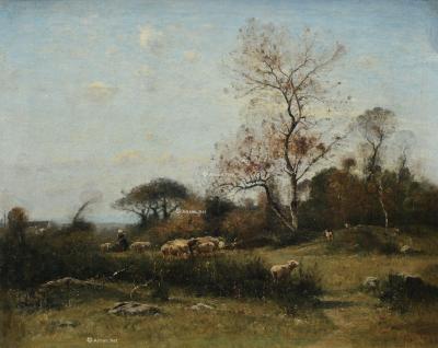  1886年作 牧羊女和羊群 布面 油画