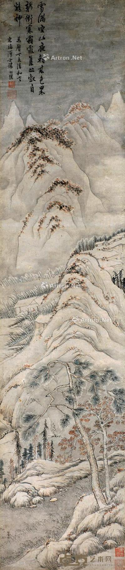 * 1607年作 雪满空山图 立轴 设色纸本 152×33cm