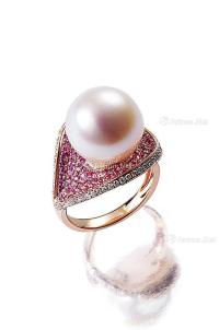  珍珠 配 粉色蓝宝石宝、钻石 戒指