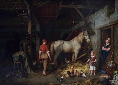  1867年作 马厩内景 木板 油画