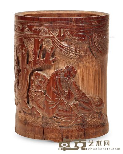 * 清 竹雕太白醉酒笔筒 高15.5cm