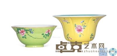 * 清中期 色地轧道花卉纹碗 直径19-24cm