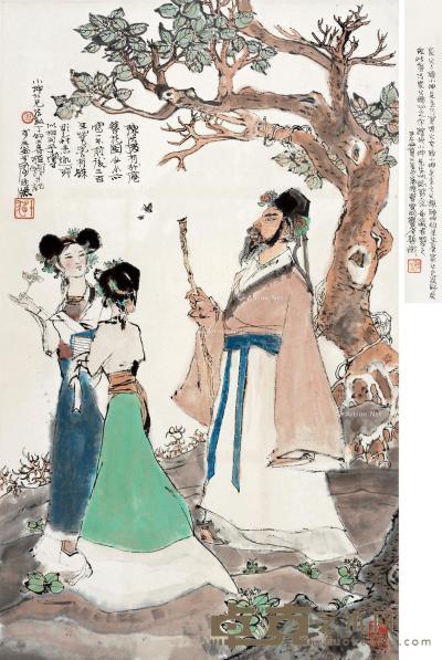  1987年作 杨升庵簪花图 镜框 设色纸本 83×50cm 