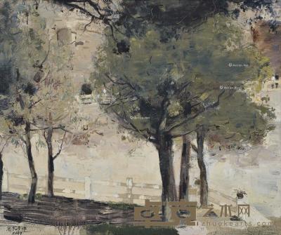 2009年作 林中石窟 布面 油画 50×60cm