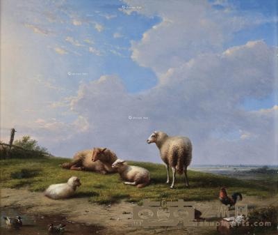  羊和小鸭 木板 油画 25cm×30cm