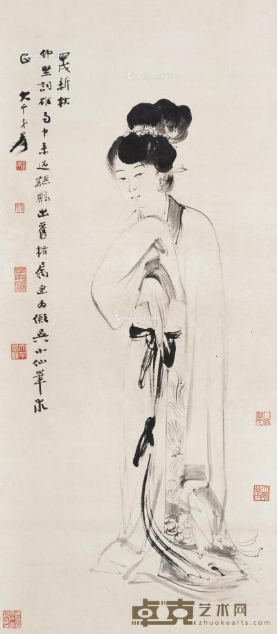 * 1934年作 拟吴伟仕女 镜框 水墨纸本 130×57.5cm