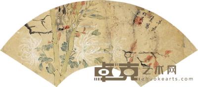  花鸟 扇面 镜心 设色纸本 17×51cm